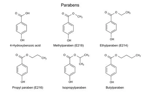 Structural chemical formulas of parabens Иллюстрация