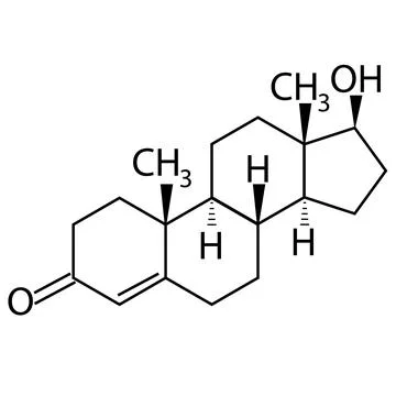 Structural chemical formulas of testosterone molecule. Molecular chemical Stock Illustration