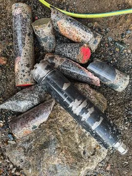 Structural concrete core removed for inspection. Foto stock