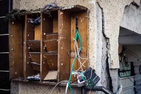Structural damage and destruction of buildings following the Iranian ballis.. Stock Photos