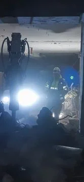 Structural demolition work inside commercial building renovation Stock Photos