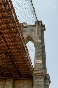 Structural details of an iconic bridge captured from below in bright daylig.. Stock Photos