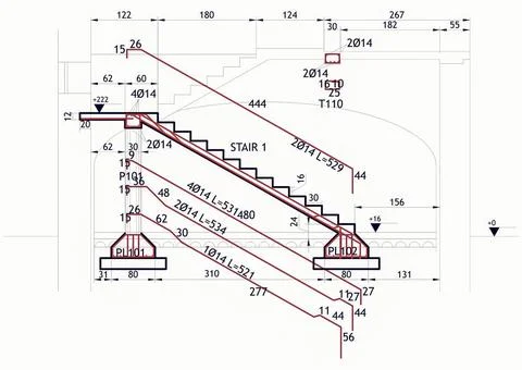 Structural drawing vintage Structural drawing for a reinforced concrete st... Stockfoto's