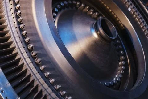 Structural element of a gas turbine with blades for aviation and power genera Stock Photos