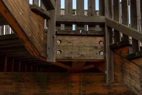 A structural element of the observation tower with a sturdy wooden frame an.. 写真素材