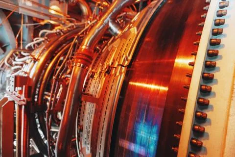 Structural elements of a gas turbine. Industrial, aviation, shipping and ener 스톡 사진