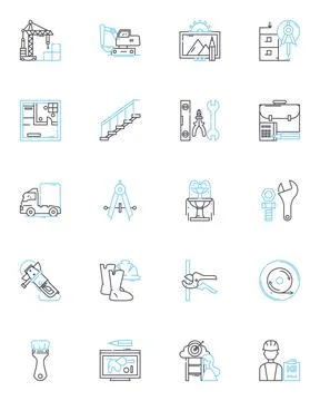 Structural elements linear icons set. Beams, Columns, Trusses, Frames, Slabs 스톡 일러스트