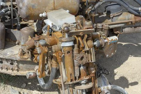 Structural elements of the mechanism welded from metal parts Stock Photos