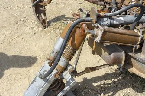 Structural elements of the mechanism welded from metal parts Stock Photos