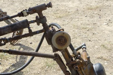 Structural elements of the mechanism welded from metal parts Stock Photos