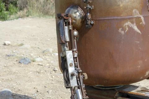 Structural elements of the mechanism welded from metal parts Stock Photos