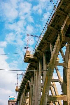 Structural elements of the old, built in the USSR, railway bridge across th.. Stock Photos