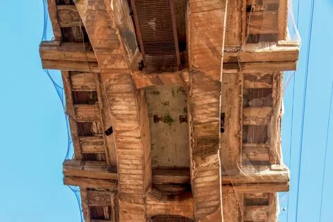 Structural elements of the old, built in the USSR, railway bridge across the  Stock Photos