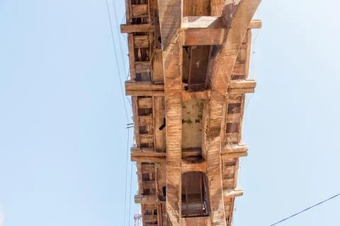 Structural elements of the old, built in the USSR, railway bridge across the  Stock Photos
