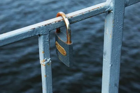 Structural elements of the old pedestrian bridge built in the USSR across t.. Stock Photos