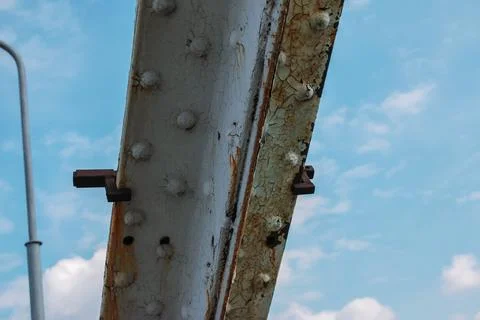 Structural elements of the old pedestrian bridge built in the USSR across t.. Stock Photos