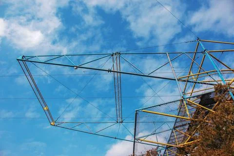 Structural elements of the old pedestrian bridge built in the USSR across t.. Stock Photos