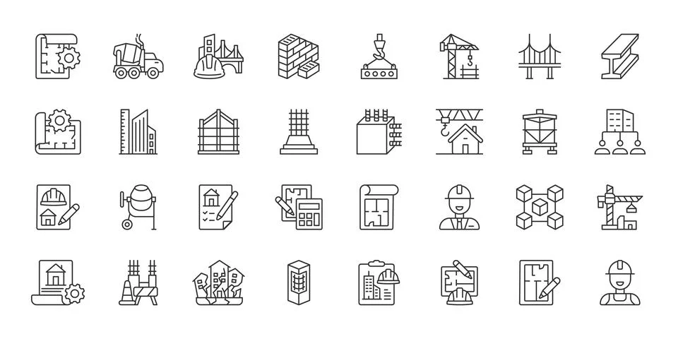Structural Engineering icons in line design. structural engineering, building Stock Illustration