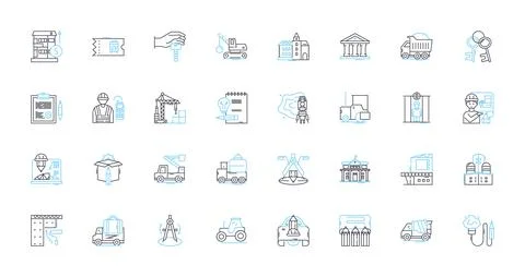 Structural engineering linear icons set. Stability, Analysis, Design, Foundation 스톡 일러스트