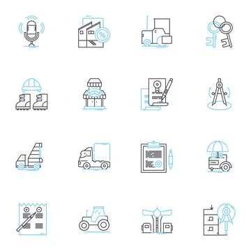 Structural engineering linear icons set. Stability, Analysis, Design, Foundation Stock Illustration