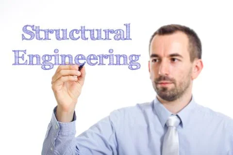 Structural Engineering - Young businessman writing blue text on transparent.. Stock Photos