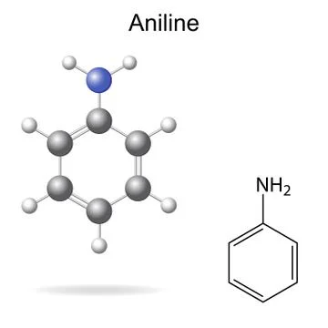 Structural formula and model of aniline Stock Illustration