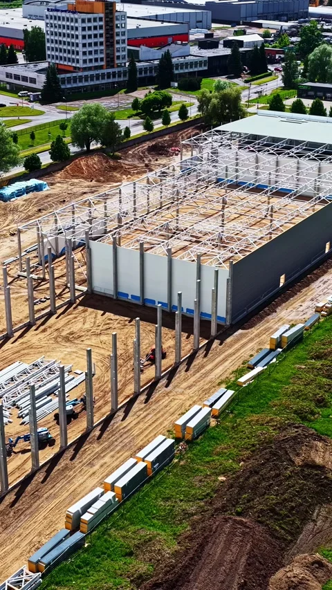 Structural Frame and Support Columns at Data Center Project Stock Footage 337387307