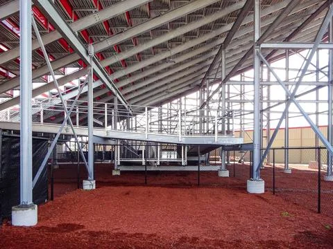 Structural I-Beams and bracing for a set of typical stadium bleachers Stock Photos