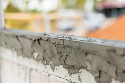 Structural integrity focus close-up residential building construction progr.. 写真素材