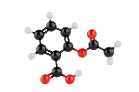 Structural Model of Aspirin Molecule. 3d Rendering Illustrazione stock