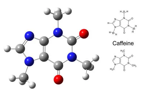 Structural model of caffeine molecule Illustrazione stock
