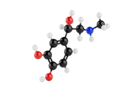 Structural Model of Epinefrine Molecule Chemical Formula. 3d Rendering Stock Illustration