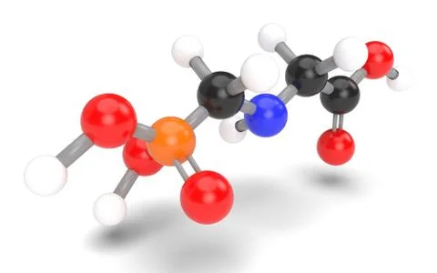 Structural model of glyphosate molecule. 3D render. Illustrazione stock