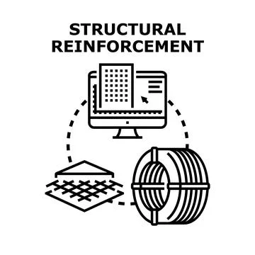 Structural reinforcement planning, materials, and construction process Stock Illustration