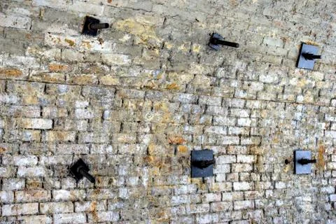 Structural Ties on Inner Side of Railway Arch with Securing Plates Stock Photos