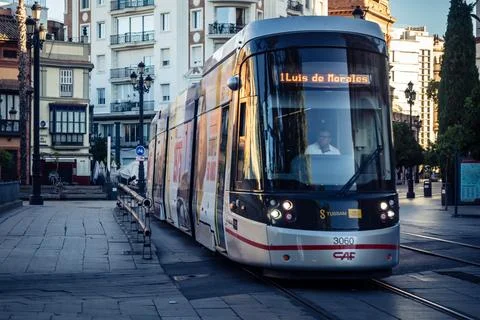 Structural Urban Integration of the Seville Tramway System Stock Photos