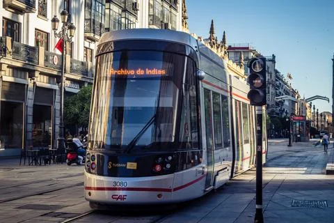 Structural Urban Integration of the Seville Tramway System Stock Photos