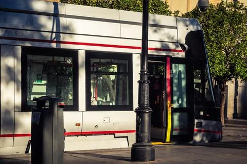 Structural Urban Integration of the Seville Tramway System Stock Photos