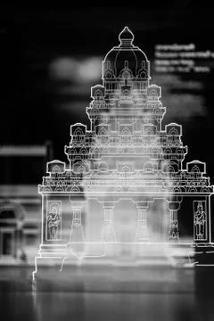 Structure of ancient monuments on a black and white background. Stock Photos