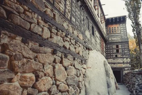Structure of the ancient stone wall. Shigar fort, Pakistan. Stock Photos