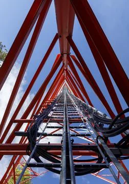 Structure and cabling of a self supporting cellular antenna tower, Finland Stock Photos