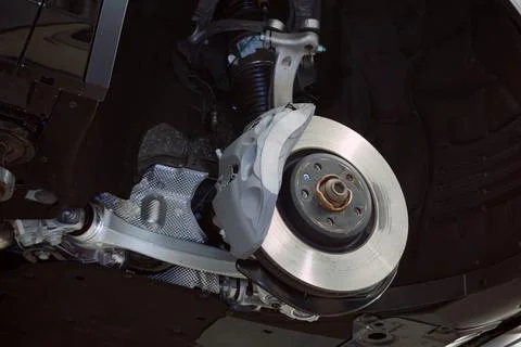 The structure and elements of the  suspension of a modern luxury car. Fotos Stock