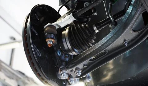 The structure and elements of suspension of a modern car. Selected focus. Foto stock