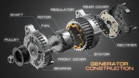 Structure and scheme of car alternator, generator Stock Footage 298728515