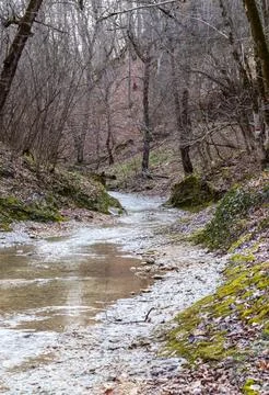 The structure of the bottom of a mountain river, in the absence of large wate Stock Photos