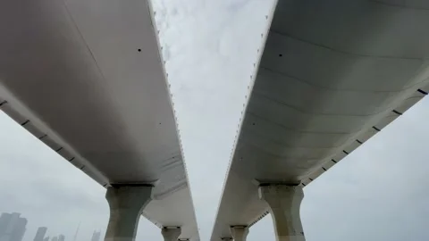 Structure Of Cable-stayed Bridge With Waves Breaking Under. Bandra Worli Stock Footage 162538322