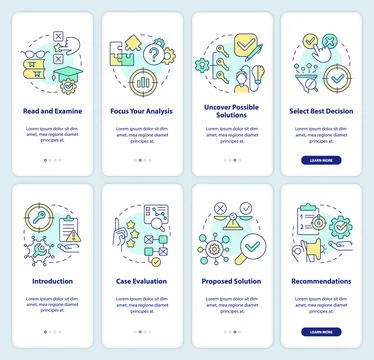 Structure of case study and drafting onboarding mobile app screen set Illustrazione stock