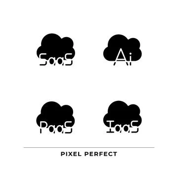 Structure of cloud computing black glyph icons set on white space Stock Illustration