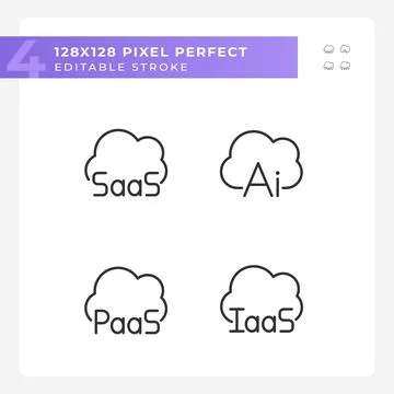 Structure of cloud computing pixel perfect linear icons set Illustrazione stock