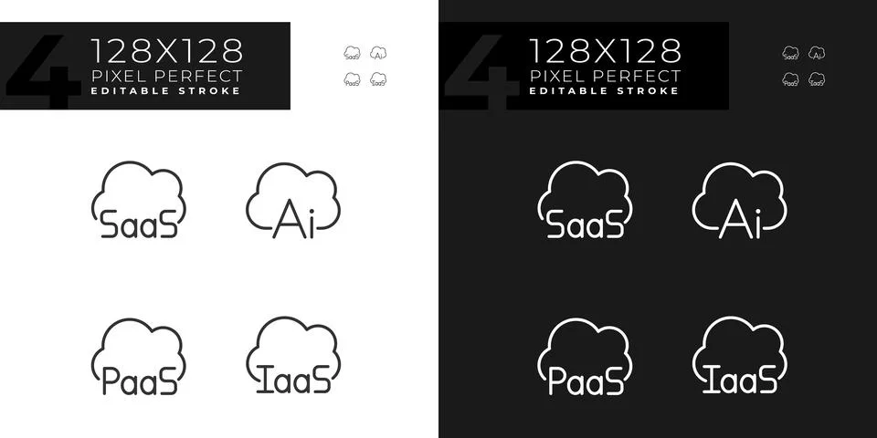 Structure of cloud computing pixel perfect linear icons set for dark, light mode Illustrazione stock